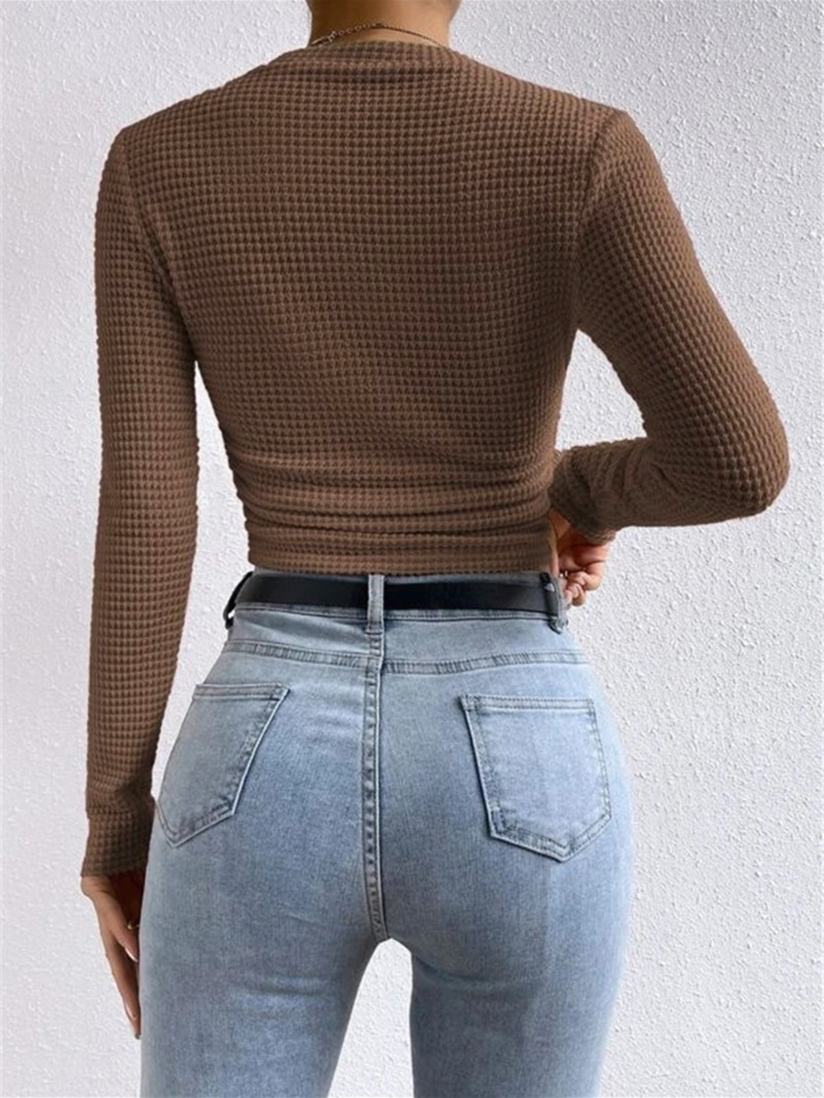 Einfarbiger Waffelstrick Slim Sweater Damen