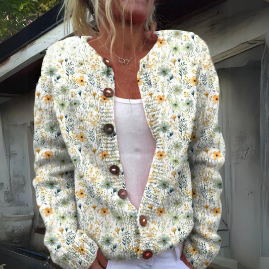 Stylische Blumenmuster-Strickjacke