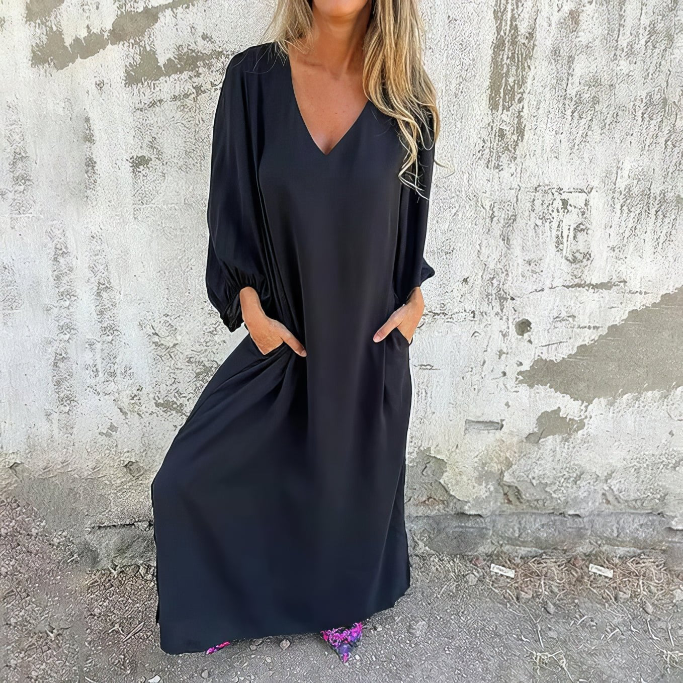Langes Boho-Kleid mit Taschen
