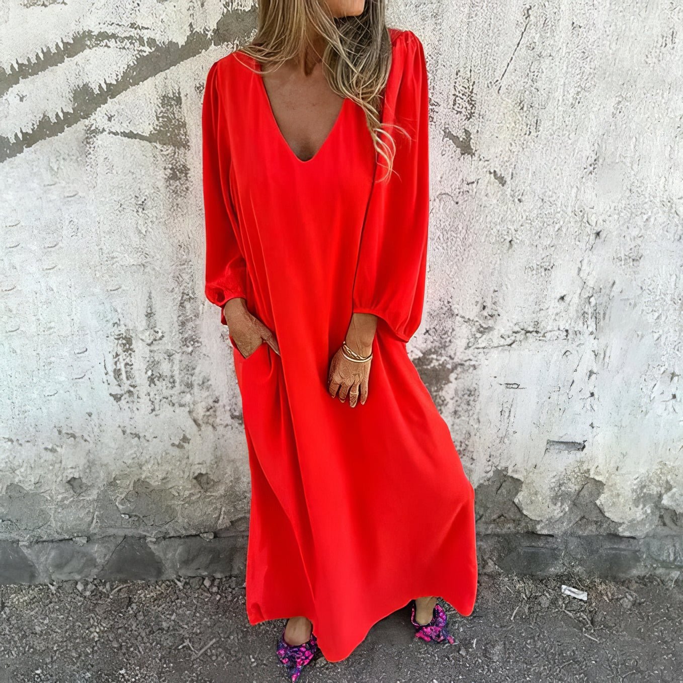 Langes Boho-Kleid mit Taschen