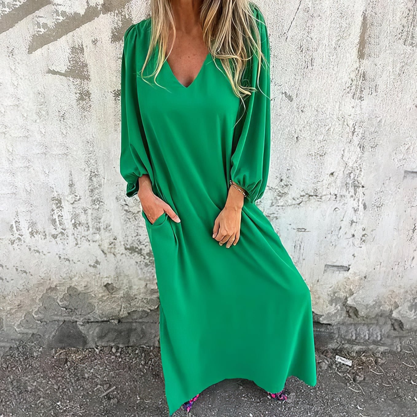 Langes Boho-Kleid mit Taschen