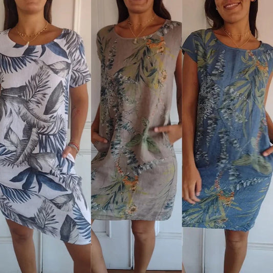 Kleid mit Rundhalsausschnitt und botanischem Print