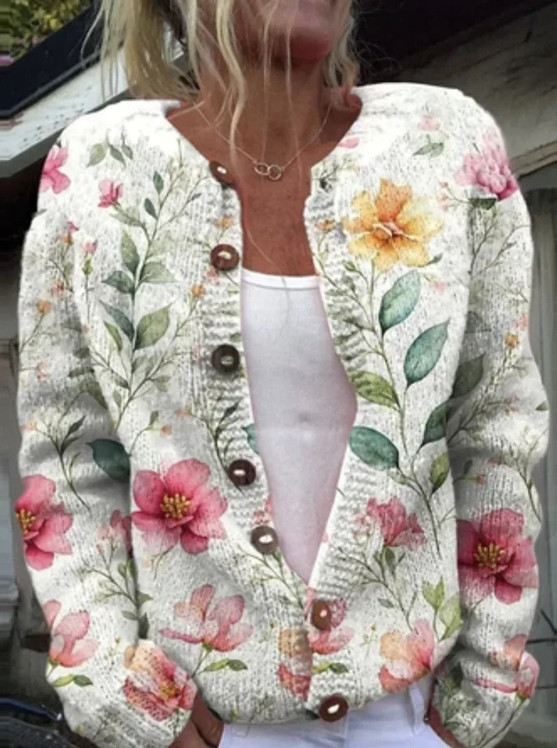 Stylische Blumenmuster-Strickjacke