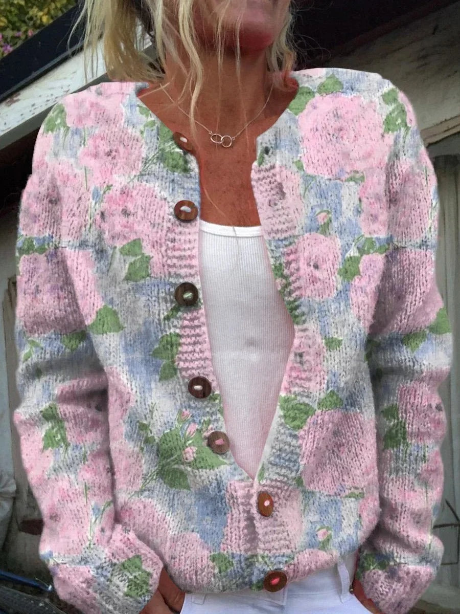 Stylische Blumenmuster-Strickjacke